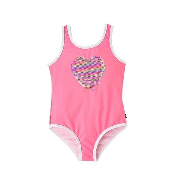NAUTICA Toddler Girls Heart Flip Sequin One Piece Swimsuit - Picture 1 of 4